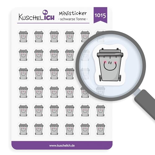 KuschelICH Ministicker schwarze Tonne – Planer Aufkleber für Kalender, Bullet Journal, Restmüll – matte Papiersticker, 36 Stück (Grau) von KuschelICH