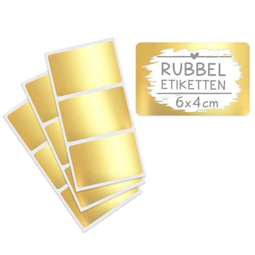 Rubbelaufkleber 6x4 cm – Scratch Off Sticker in Gold-glänzend – 50 Stück Rubbeletiketten selbstklebend – Ideal für DIY-Karten, Gewinnspiele, Adventskalender von KuschelICH