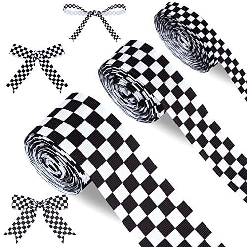Kuscul 3 Rollen weiß kariertes bedrucktes Band, schwarzes Ripsband, Rennwagen-Thema, kariertes Band, Gingham Buffalo Plaid, Geschenkband für Bastelarbeiten, Kranz, Geschenkverpackung, 13,7 m Kuscul 3 Rollen weiß kariertes bedrucktes Band, schwarzes Ripsband, Rennwagen-Thema, kariertes Band, Gingham Buffalo Plaid, Geschenkband für Bastelarbeiten, Kranz, Geschenkverpackung, 13,7 m von Kuscul