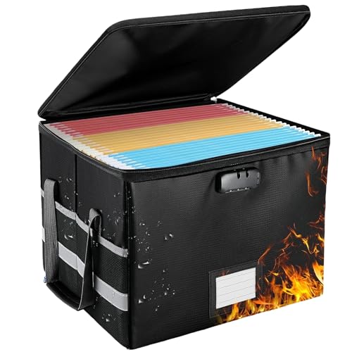 Kusmil Aktenbox mit Schloss, feuerfester Datei-Dokumenten-Organizer für Zuhause, Büro, hängende Briefe/Rechtsmappe (schwarz) von Kusmil