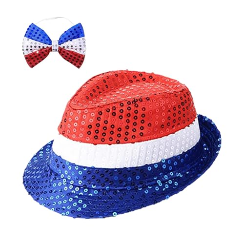 Kustimantu 4. Juli Kostümhut, 4. Juli patriotisches Kostüm - Rot weiß Hut und Fliege patriotisches Kostüm,Maskerade Gathering tragen funkelnde Neuheitskleidung für Erwachsene Kustimantu 4. Juli Kostümhut, 4. Juli patriotisches Kostüm - Rot weiß Hut und Fliege patriotisches Kostüm,Maskerade Gathering tragen funkelnde Neuheitskleidung für Erwachsene von Kustimantu