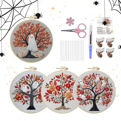Kustimantu Halloween-Stickerei-Sets für Erwachsene, Gothic-Stickerei-Sets für Halloween | mit Nadeln und Fäden, Zubehör für Heimdekoration, kreative Freizeitliebhaber, von Kustimantu