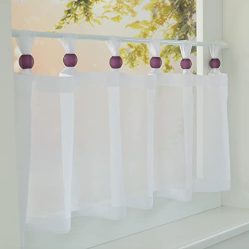 Scheibengardine Bistrogardine Kurzgardine Küche Roma Weiss Schlaufen mit Zierkugeln Acryl-Glas bunt B xx H 110 x 35 cm (aubergine) von Kutti