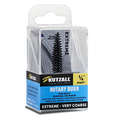Kutzall Extrem Kegelfräser, 1⁄4" Schaft, sehr grob - Holzbearbeitungswerkzeug für Bosch, DeWalt, Milwaukee, Makita. Schleifmittel Wolframkarbid, 1⁄4" (6,3mm) Durchmesser X 1-1⁄2" (38.1mm) Länge TX-14C von Kutzall