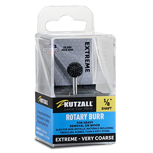 Kutzall Extrem Sphere Rotationsfräser, 1⁄8" Schaft, sehr grob - Holzbearbeitungsaufsatz für Dremel, Foredom, Milwaukee Werkzeuge. Abrasives Wolframkarbid, 3⁄8" (9,5 mm) Kopfdurchmesser, SX-38-EC von Kutzall