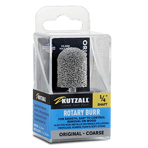 Kutzall Original Kugelkopffräser, 1⁄4" Schaft, grob - Holzbearbeitungswerkzeug für Bosch, DeWalt, Milwaukee, Makita. Abrasives Wolframkarbid, 3⁄4" (19mm) Dia. X 1-1⁄8" (28.5mm) Länge, BN-34 von Kutzall