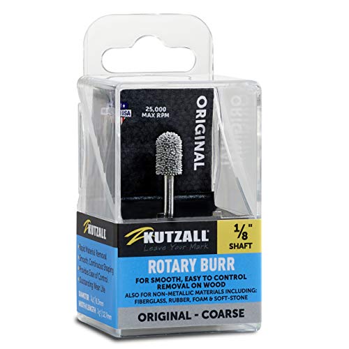 Kutzall Original Kugelkopffräser 1⁄8" Schaft, grob - Holzbearbeitungsaufsatz für Dremel, Foredom, DeWalt, Milwaukee. Schleifmittel Wolframkarbid, 1⁄4" (6,3 mm) Ø x 1⁄2" (12,7 mm) Länge, BN-14-E von Kutzall