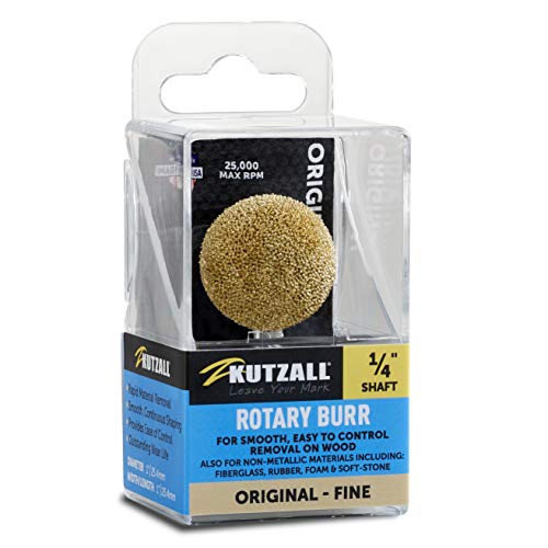 Kutzall Original Kugelfräser, 1⁄4" Schaft, fein - Holzbearbeitungszubehör für Bosch, DeWalt, Milwaukee, Makita Werkzeuge. Abrasive Wolframkarbid-Beschichtung, 1" (25,4 mm) Kopfdurchmesser, S-1G von Kutzall