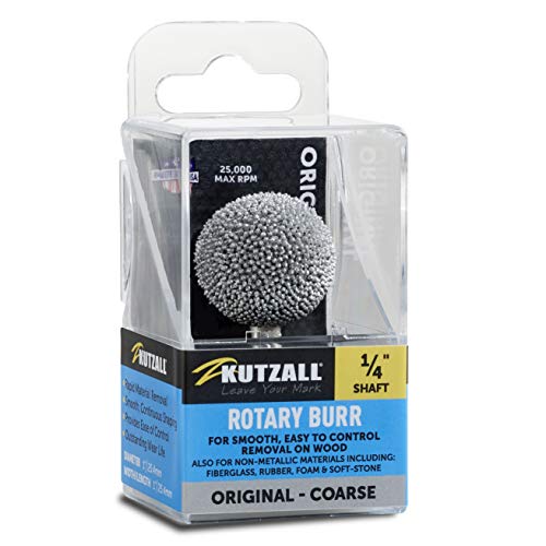 Kutzall Original Kugelfräser, 1⁄4" Schaft, grob - Holzbearbeitungsaufsatz für Bosch, DeWalt, Milwaukee, Makita Werkzeuge. Abrasive Wolframkarbid-Beschichtung, 1" (25,4 mm) Kopfdurchmesser, S-1 von Kutzall