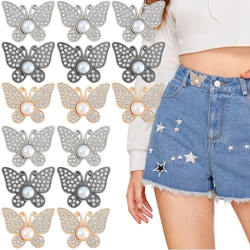 15 Sets Schmetterlings-Hosen-Taillenspanner mit Strasssteinen, verstellbar, kein Nähen, kein Werkzeug erforderlich, Knöpfe, abnehmbare Taillenschnalle, Verlängerungsschnalle, Clips für Hosen, Röcke 15 Sets Schmetterlings-Hosen-Taillenspanner mit Strasssteinen, verstellbar, kein Nähen, kein Werkzeug erforderlich, Knöpfe, abnehmbare Taillenschnalle, Verlängerungsschnalle, Clips für Hosen, Röcke von KuuGuu