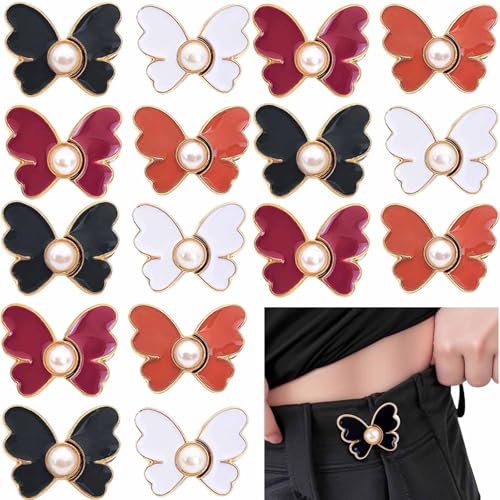 16 Sets Schmetterlings-Jeansknöpfe, Hosen-Taillenstraffer, verstellbar, kein Nähen erforderlich, keine Werkzeuge, sofortiger Hosen-Taillenstraffer, Metall, abnehmbare Jeansknöpfe für Hosen, Röcke von KuuGuu