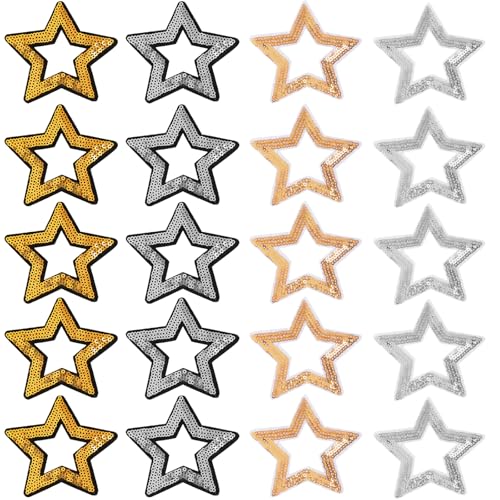 KuuGuu 20 Stück hohle Sterne zum Aufbügeln mit Pailletten, Sternenform, glänzend, zum Aufbügeln, für Kleidung, Taschen, Jacken, Jeans, Hüte, Rucksäcke, Kostüme von KuuGuu