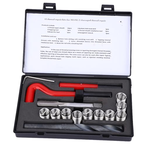 Kuuleyn 15 -PC -Gewinde Einfügungseinfügungen weibliche Fäden Reparatur Zubehör Sortiment Kithread Helicoil -Fadenreparatur Kit Edelstahl -Faden -Rethead Reparaturzubehör für von Kuuleyn