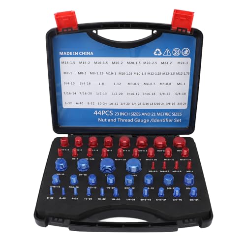 Kuuleyn 44PCS -Nuss- und Bolzengewindeprüfer, Aluminium -Zoll und metrische Präzise -Bolzenmut -Kennungsmessgeräte mit Speicherbox zum Messen von Rotblau -Design -Mechaniker von Kuuleyn