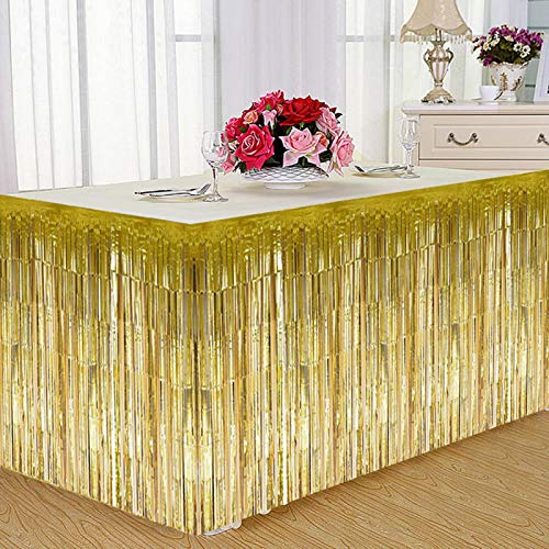 Kuuleyn Tischrock, Tischrock Gold, Kostüme für Erwachsene,Table Skirt, Dekorativer Quasten-Tischrock Für Rechteckige Runde Tischgeburtstags-Hochzeitsfeier(Golden) von Kuuleyn