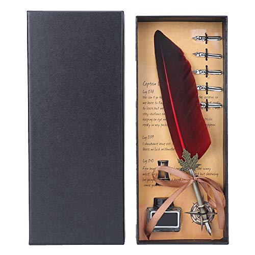 Kuuleyn Federstift und Tintenset, Kalligraphie-Füllfederhalter und Tintenset, Vintage-Federbrunnen-Schreibstift, Federkiel, Heimdekoration mit Geschenkbox (5 Farben) (Red) von Kuuleyn