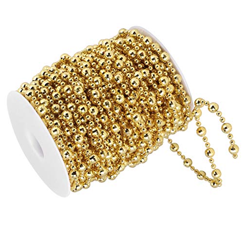 Kuuleyn Perlengirlande, Perlenschnur, Perlen zum Basteln, 20 m künstliche Kunstperlen-Perlenschnur für Weihnachtsbaum-Hochzeitsvorhang-DIY-Dekoration(Gold) von Kuuleyn