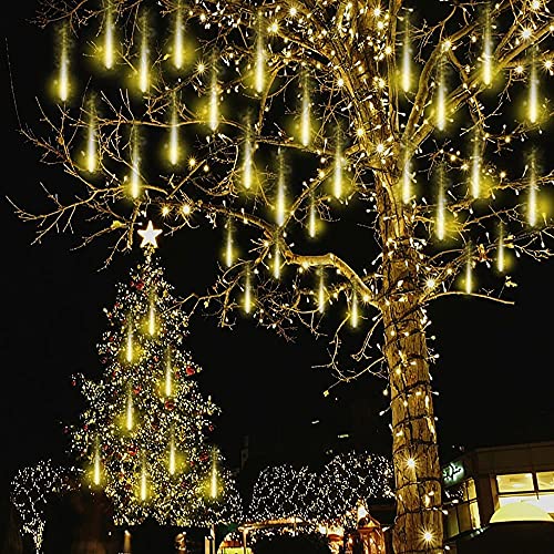 Kwaiffeo Weihnachtsbeleuchtung,10 Röhren LED Meteorschauer Lichterkette Außen für Weihnachten Halloween Weihnachtsbaum Hochzeit Garten Fenster, warmes Weiß von Kwaiffeo