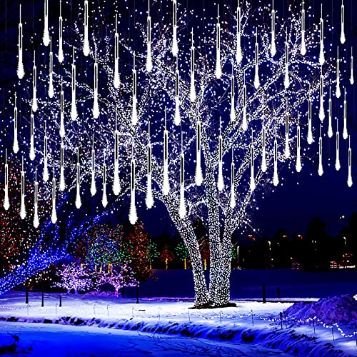 Kwaiffeo Weihnachtsbeleuchtung Außen, 10 Röhren Meteorschauer Lichterkette, Wasserdichte Fallende Regen Lichter für Weihnachten Halloween Weihnachtsbaum Hochzeit Fenster, Weihnachtsdeko Aussen, Weiß von Kwaiffeo