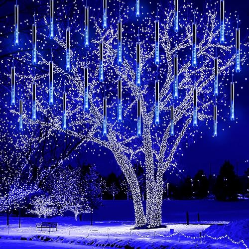 Kwaiffeo Weihnachtsdeko Aussen, 10 Röhren LED Meteorschauer Lichterkette Außen, wasserdichte Fallende Regen Lichter für Weihnachten Halloween Weihnachtsbaum Hochzeit Garten Fenster, Blau von Kwaiffeo