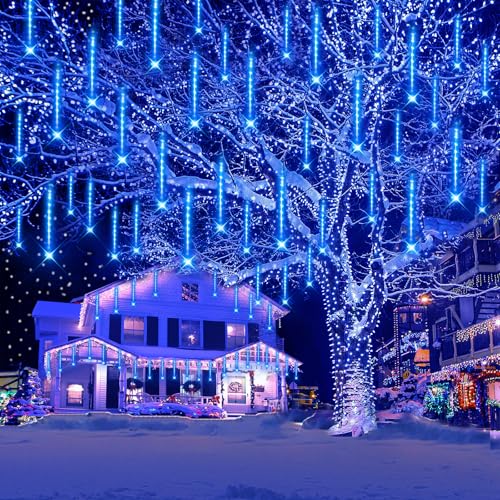 Weihnachtsdeko Aussen, 20 Röhren (Äquivalent zu 2 Sätzen von 10er-Röhren) Meteorschauer Lichterkette, Wasserdichte Lichterkette für Weihnachten Halloween Baum Hof, Weihnachtsdeko Aussen, Blau von Kwaiffeo
