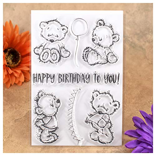 Kwan Crafts Happy Birthday To You Bär-Ballon-Stempel für Kartengestaltung, Dekoration und Bastelarbeiten von Kwan Crafts