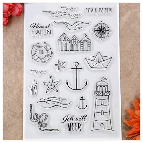 Kwan Crafts Leuchtturm Seestern Kompass Möwe Transparente Stempel für Kartengestaltung Dekoration und DIY Scrapbooking von Kwan Crafts