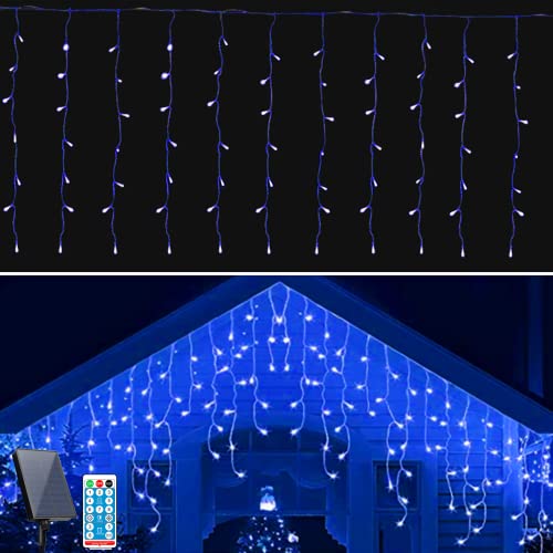 Solarenergie LED Lichterkette Eisregen 3m 128LED mit 8 Beleuchtungsmodi,IP44 wasserdicht und Timer,4 Dimmbar,Außen Innen Deko für Weihnachten,Garten,Party,Hochzeit,Patio Yard(Blau) von Kweida