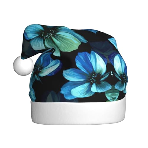 Kycvds Blaue Blumen-Weihnachtsmannmütze, Urlaub für Erwachsene, Unisex, Samt, Komfort, extra dick, für Neujahr Kycvds Blaue Blumen-Weihnachtsmannmütze, Urlaub für Erwachsene, Unisex, Samt, Komfort, extra dick, für Neujahr von Kycvds