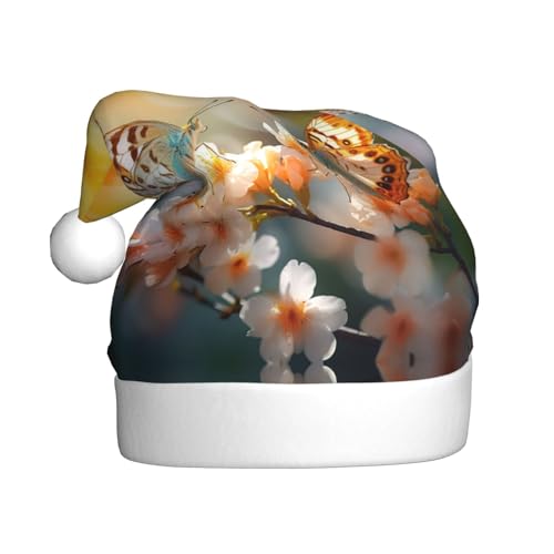 Kycvds Frühlingsblumen-Schmetterlings-Weihnachtsmannmütze, Urlaub für Erwachsene, Unisex, Samt, Komfort, extra dick, für Neujahr Kycvds Frühlingsblumen-Schmetterlings-Weihnachtsmannmütze, Urlaub für Erwachsene, Unisex, Samt, Komfort, extra dick, für Neujahr von Kycvds