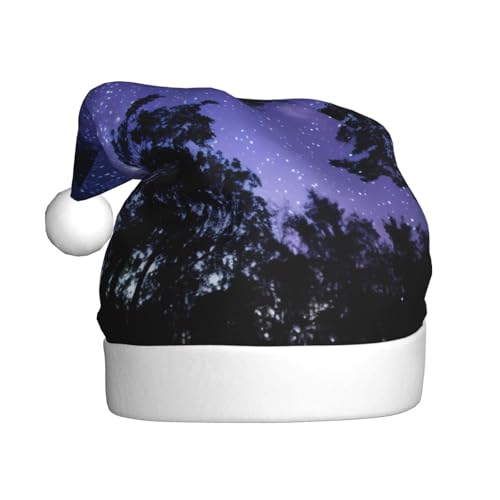 Kycvds Galaxy Starry Space Lila Sternenhut Weihnachtsmannmütze Urlaub für Erwachsene Unisex Samt Komfort Extra Dicke Mütze für Neujahr von Kycvds