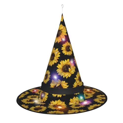 Kycvds Goldene Sonnenblumen-Halloween-Hexenhüte sind mit Lichtern verziert, die verwendet werden, um große Halloween-Partyzubehör zu dekorieren. Kycvds Goldene Sonnenblumen-Halloween-Hexenhüte sind mit Lichtern verziert, die verwendet werden, um große Halloween-Partyzubehör zu dekorieren. von Kycvds
