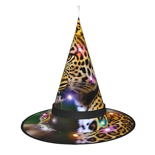 Kycvds Halloween-Hexenhüte mit gelbem Leopardenmuster sind mit Lichtern verziert, die verwendet werden, um große Halloween-Partyzubehör zu dekorieren. Kycvds Halloween-Hexenhüte mit gelbem Leopardenmuster sind mit Lichtern verziert, die verwendet werden, um große Halloween-Partyzubehör zu dekorieren. von Kycvds