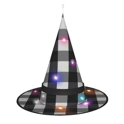 Kycvds Schwarz-weiß karierte Halloween-Hexenhüte sind mit Lichtern verziert, die verwendet werden, um große Halloween-Partyzubehör zu dekorieren. Kycvds Schwarz-weiß karierte Halloween-Hexenhüte sind mit Lichtern verziert, die verwendet werden, um große Halloween-Partyzubehör zu dekorieren. von Kycvds