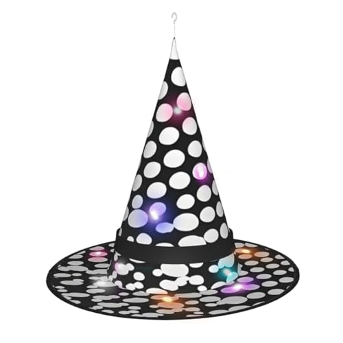 Kycvds Schwarz-weiße Halloween-Hexenhüte mit Punktemuster sind mit Lichtern verziert, die große Halloween-Partyzubehör dekorieren. Kycvds Schwarz-weiße Halloween-Hexenhüte mit Punktemuster sind mit Lichtern verziert, die große Halloween-Partyzubehör dekorieren. von Kycvds