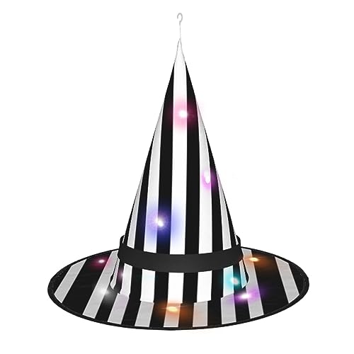 Kycvds Schwarze und weiße gestreifte Halloween-Hexenhüte sind mit Lichtern verziert, die verwendet werden, um große Halloween-Partyzubehör zu dekorieren. Kycvds Schwarze und weiße gestreifte Halloween-Hexenhüte sind mit Lichtern verziert, die verwendet werden, um große Halloween-Partyzubehör zu dekorieren. von Kycvds