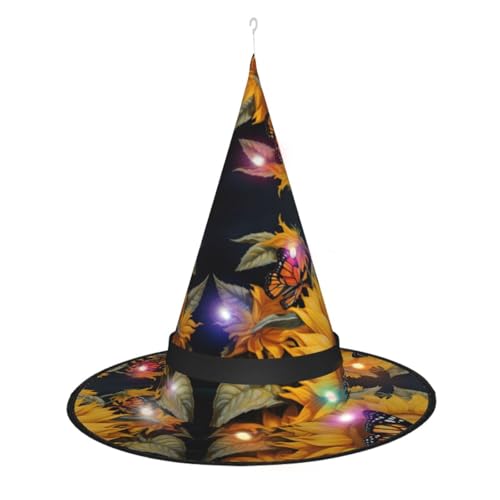 Kycvds Sonnenblumen-Schmetterlings-Halloween-Hexenhüte sind mit Lichtern verziert, die große Halloween-Partyzubehör dekorieren. Kycvds Sonnenblumen-Schmetterlings-Halloween-Hexenhüte sind mit Lichtern verziert, die große Halloween-Partyzubehör dekorieren. von Kycvds