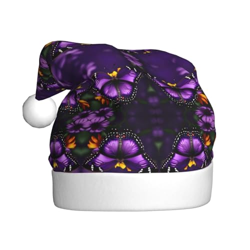 Kycvds Violette Schmetterlings- und Blumen-Weihnachtsmannmütze, Urlaub für Erwachsene, Unisex, Samt, Komfort, extra dick, für Neujahr Kycvds Violette Schmetterlings- und Blumen-Weihnachtsmannmütze, Urlaub für Erwachsene, Unisex, Samt, Komfort, extra dick, für Neujahr von Kycvds