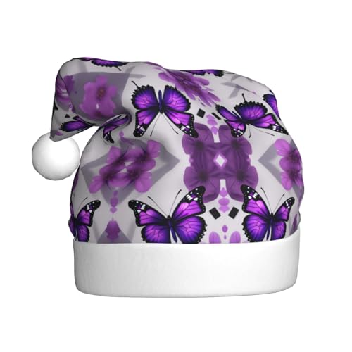 Kycvds Violetter Schmetterling und Blume, 1 Weihnachtsmannmütze, Urlaub für Erwachsene, Unisex, Samt, Komfort, extra dick, für Neujahr Kycvds Violetter Schmetterling und Blume, 1 Weihnachtsmannmütze, Urlaub für Erwachsene, Unisex, Samt, Komfort, extra dick, für Neujahr von Kycvds