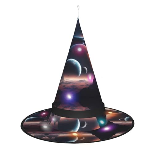 Kycvds Weltraumplanet Halloween-Hexenhüte sind mit Lichtern verziert, die große Halloween-Partyzubehör dekorieren. Kycvds Weltraumplanet Halloween-Hexenhüte sind mit Lichtern verziert, die große Halloween-Partyzubehör dekorieren. von Kycvds