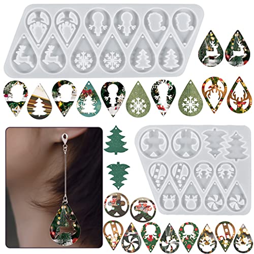 KyeeaDIY 2st Weihnachtsohrring Epoxidharz Formen Silikon Harz Gießformen Weihnachtsschmuck Anhänger Epoxid Gießen Resin Mold für DIY Ohrring Halsketten Anhänger Weihnachten Geschenk (Earring Mold) von KyeeaDIY