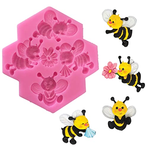 KyeeaDIY 3D Bienen Silikonform, Rosa Bienen Schokoladenformen Insekt Fondant Formen, Schlüsselanhänger Epoxidharz Form Anhänger Schmuck Bee Resin Molds für Dekorieren Eines Kuchens von KyeeaDIY