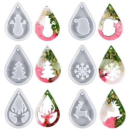 KyeeaDIY 6stk Weihnachtsanhänger Silikonformen Epoxidharz, Weihnachtsschmuck Silikonform Harz Ggießen Formen Weihnachten Anhänger Resin Mold Set DIY Weihnachtsbaum Wand Tag Ornament (Xmas Tag Mold) von KyeeaDIY