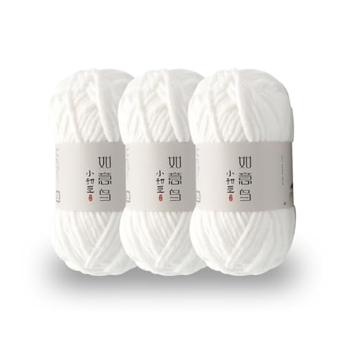 KyeeaDIY Chunky Chenille Garn zum Häkeln, 3pcs Samtgarn zum Stricken von Baumwollgarnen für Anfänger zum Häkeln von Amigurumi, Dicke Decken (jeweils 55m / 60yd) (A) von KyeeaDIY