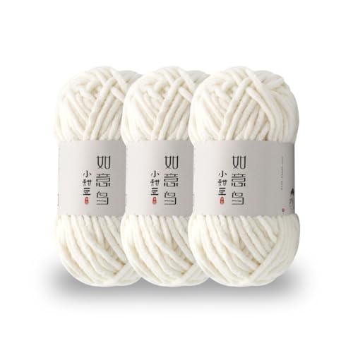 KyeeaDIY Chunky Chenille Garn zum Häkeln, 3pcs Samtgarn zum Stricken von Baumwollgarnen für Anfänger zum Häkeln von Amigurumi, Dicke Decken (jeweils 55m / 60yd) (B) von KyeeaDIY