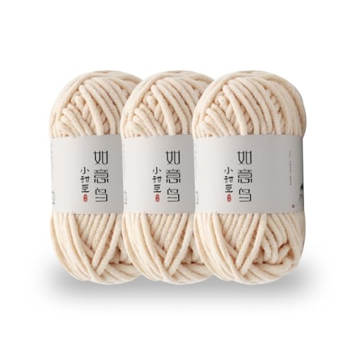 KyeeaDIY Chunky Chenille Garn zum Häkeln, 3pcs Samtgarn zum Stricken von Baumwollgarnen für Anfänger zum Häkeln von Amigurumi, Dicke Decken (jeweils 55m / 60yd) (C) von KyeeaDIY
