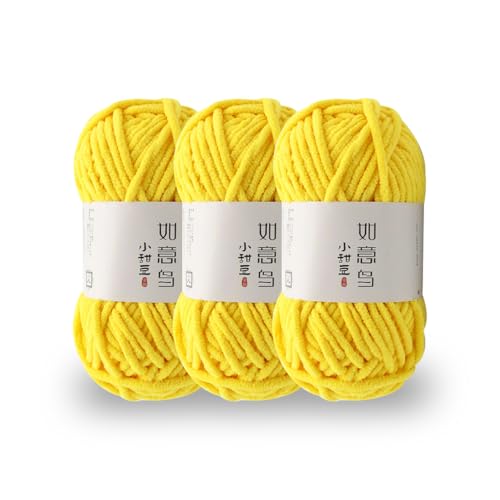 KyeeaDIY Chunky Chenille Garn zum Häkeln, 3pcs Samtgarn zum Stricken von Baumwollgarnen für Anfänger zum Häkeln von Amigurumi, Dicke Decken (jeweils 55m / 60yd) (E) von KyeeaDIY