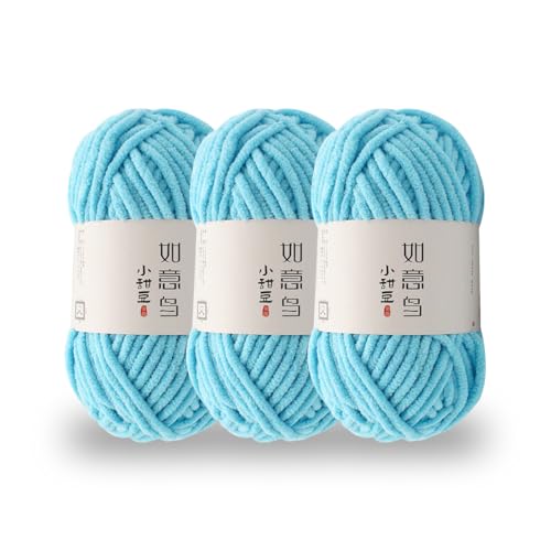 KyeeaDIY Chunky Chenille Garn zum Häkeln, 3pcs Samtgarn zum Stricken von Baumwollgarnen für Anfänger zum Häkeln von Amigurumi, Dicke Decken (jeweils 55m / 60yd) (G) von KyeeaDIY