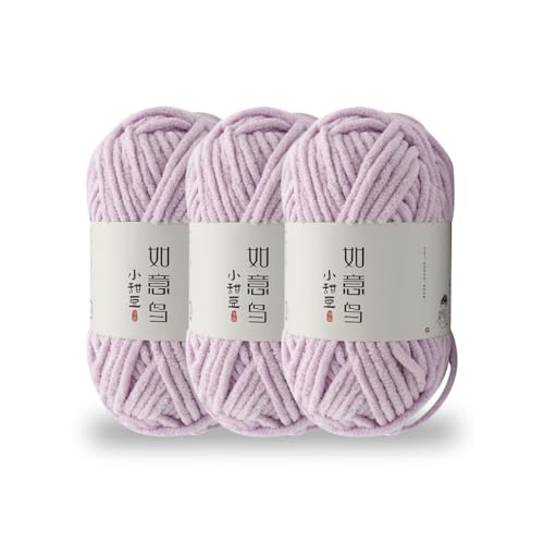 KyeeaDIY Chunky Chenille Garn zum Häkeln, 3pcs Samtgarn zum Stricken von Baumwollgarnen für Anfänger zum Häkeln von Amigurumi, Dicke Decken (jeweils 55m / 60yd) (I) von KyeeaDIY