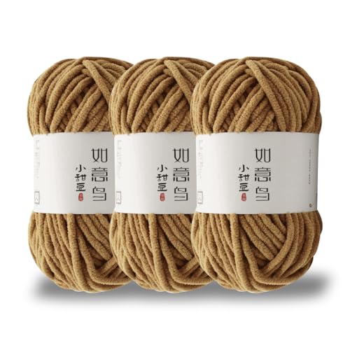 KyeeaDIY Chunky Chenille Garn zum Häkeln, 3pcs Samtgarn zum Stricken von Baumwollgarnen für Anfänger zum Häkeln von Amigurumi, Dicke Decken (jeweils 55m / 60yd) (J) von KyeeaDIY